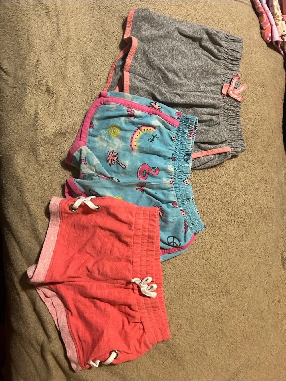 Kids Cotton Lounge Shorts Trio - Gray, Blue Print & Coral